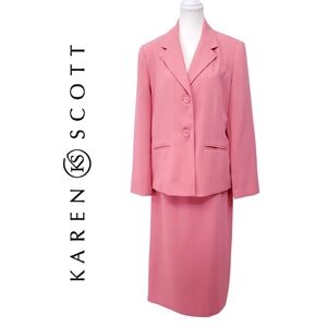 Karen Scott Women's Two Piece Skirt Jacket Suit Pink Long Sleeve Size 16 NWOT